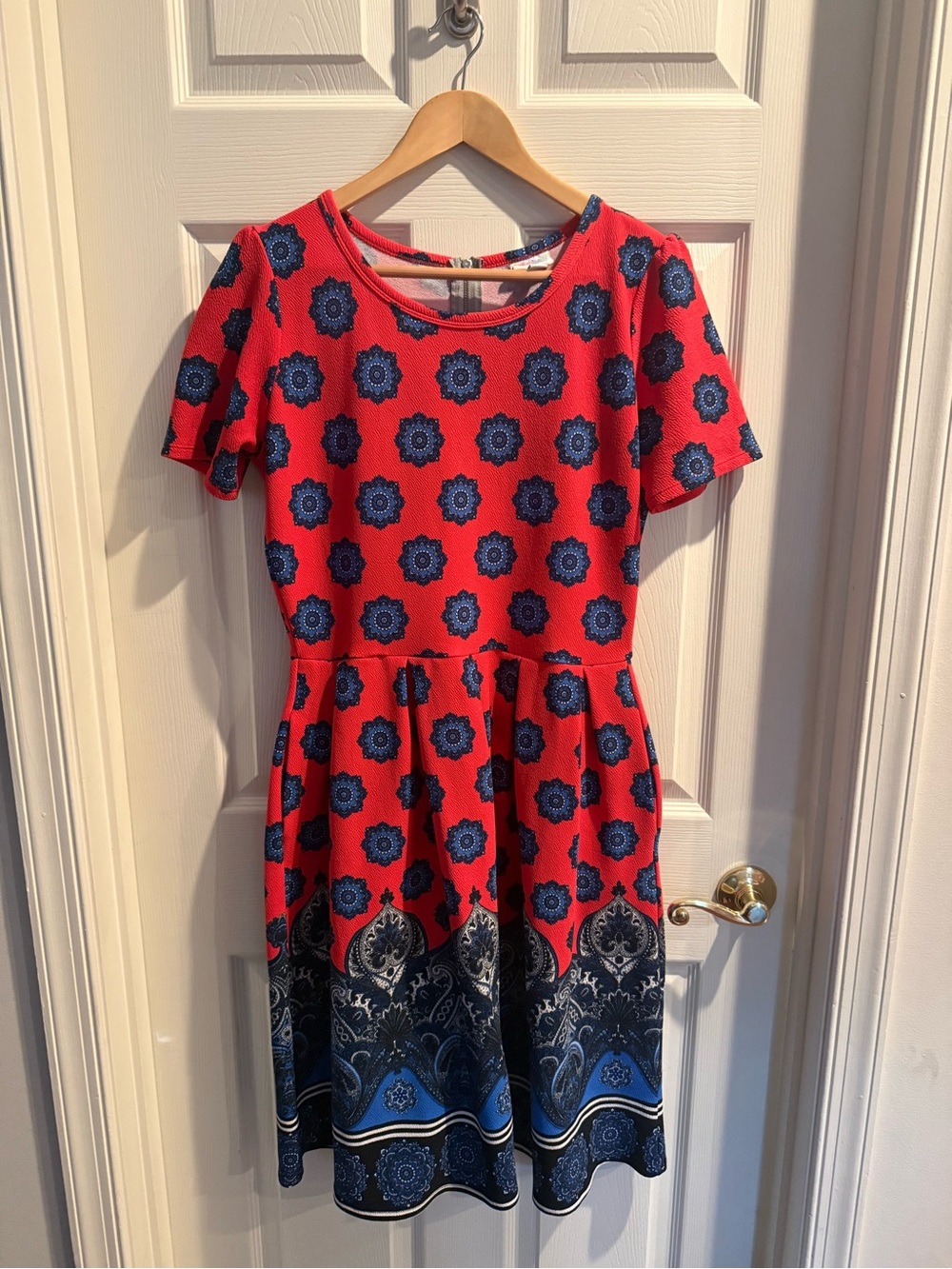 LuLaRoe Red and Blue Midi Fit-and-Flare Dress